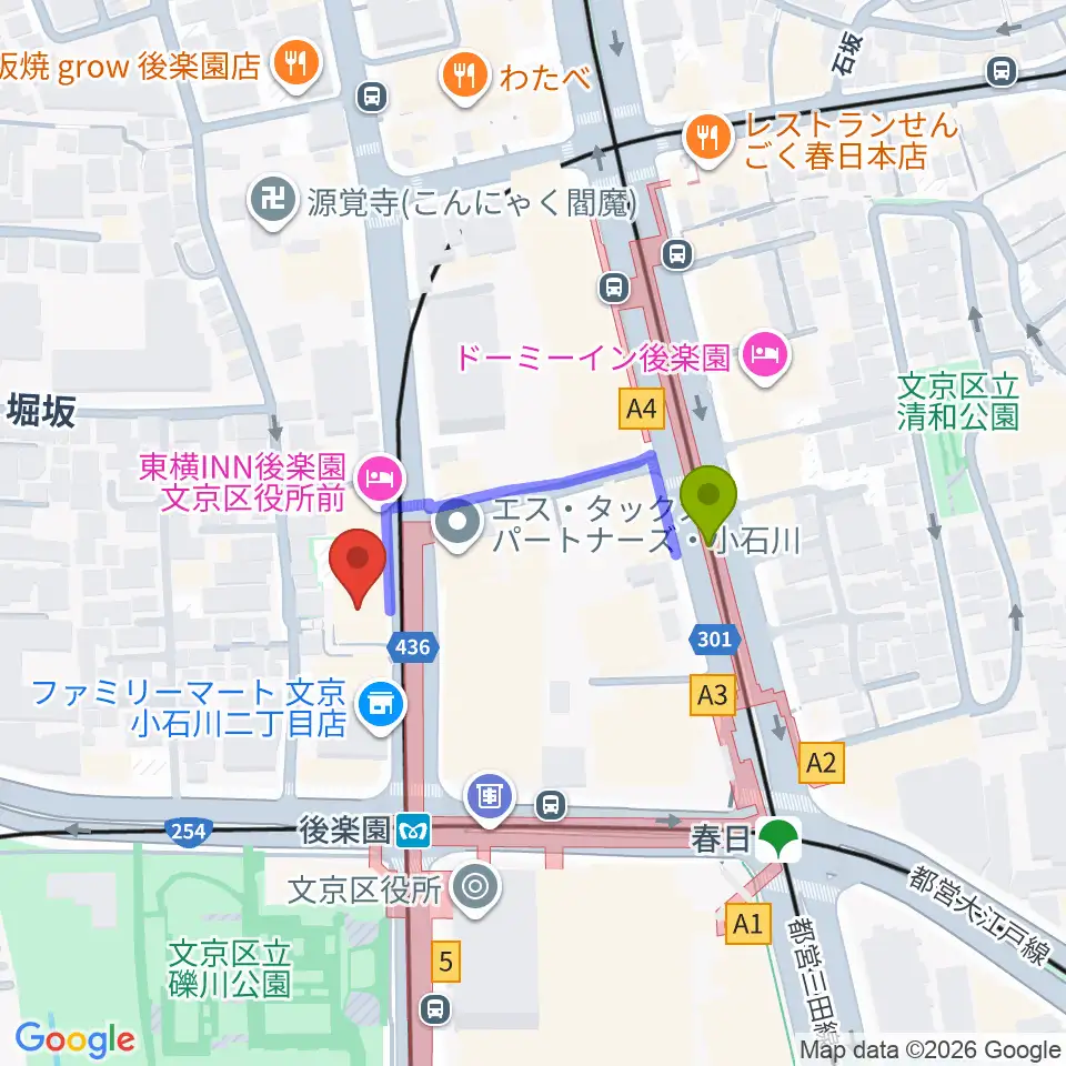 文京楽器の最寄駅春日駅からの徒歩ルート 約3分 Mdata