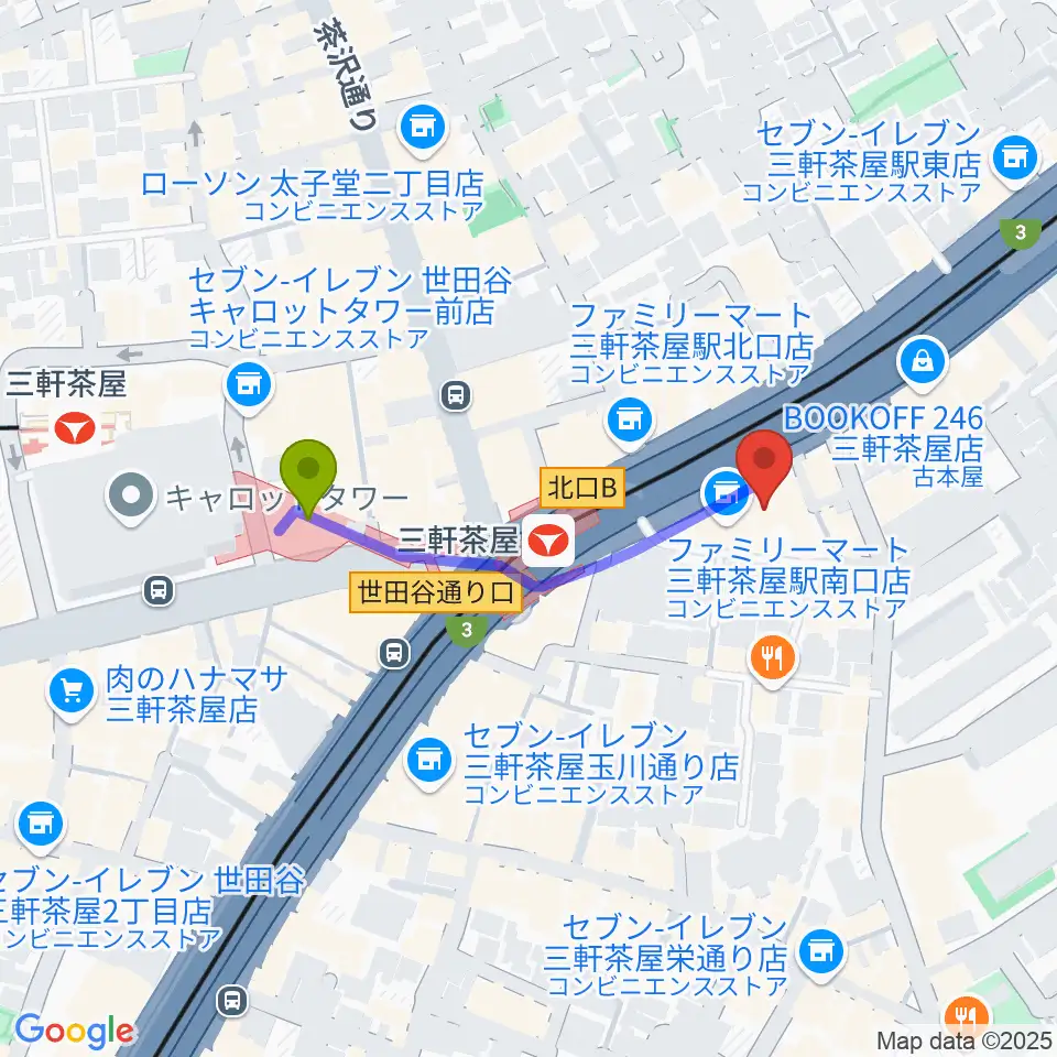 マツオ商会 MATSUO&CO.の最寄駅三軒茶屋駅からの徒歩ルート（約3分）地図