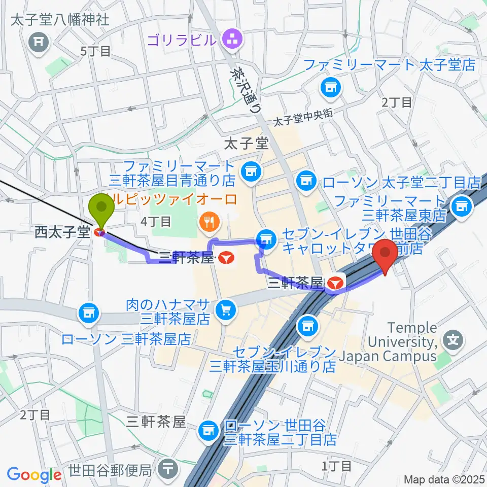 西太子堂駅からマツオ商会 MATSUO&CO.へのルートマップ地図