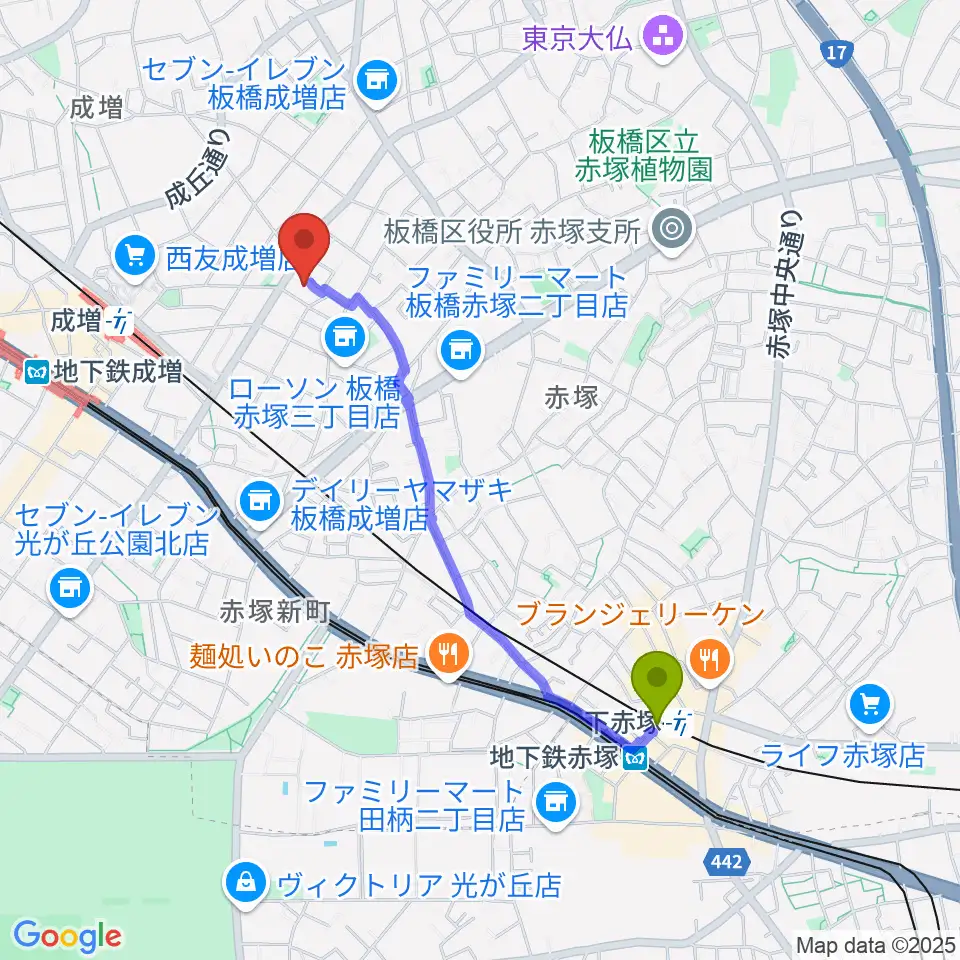 下赤塚駅からギターライフ社へのルートマップ MDATA 下赤塚駅からギターライフ社へのルートマップ MDATA