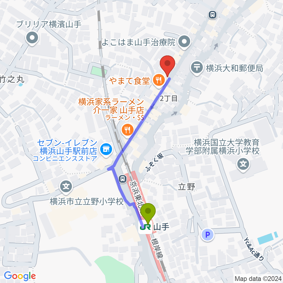 ELMORE（エルモア）の最寄駅山手駅からの徒歩ルート（約4分）地図