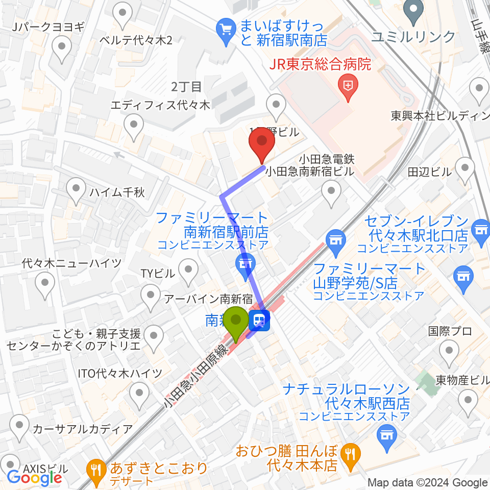 絃楽器のイグチの最寄駅南新宿駅からの徒歩ルート（約3分）地図