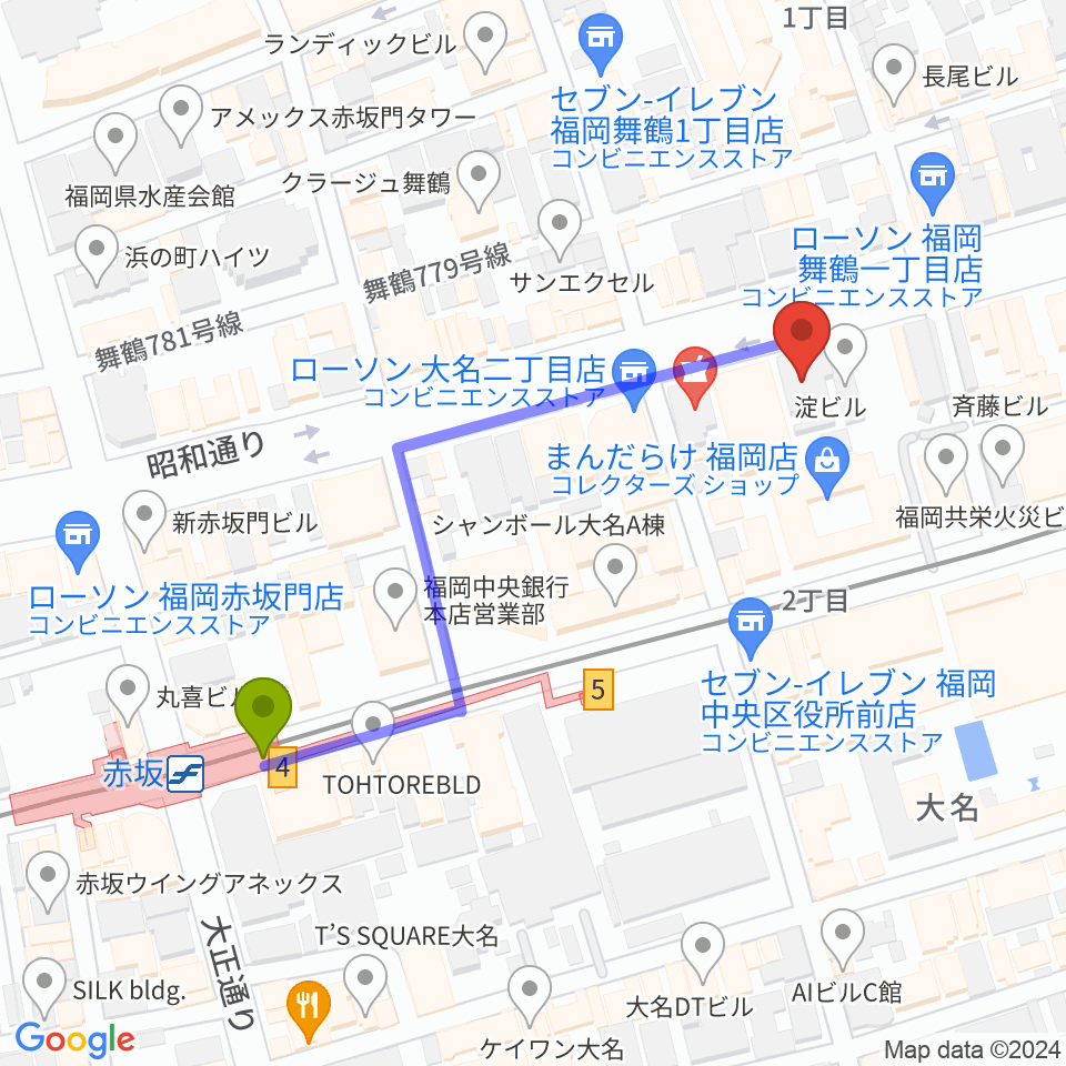 イズタ・バイオリンの最寄駅赤坂駅からの徒歩ルート（約5分）地図