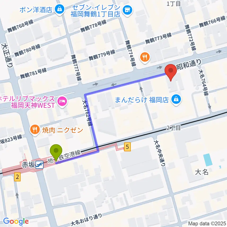 イズタ・バイオリンの最寄駅赤坂駅からの徒歩ルート（約5分）地図