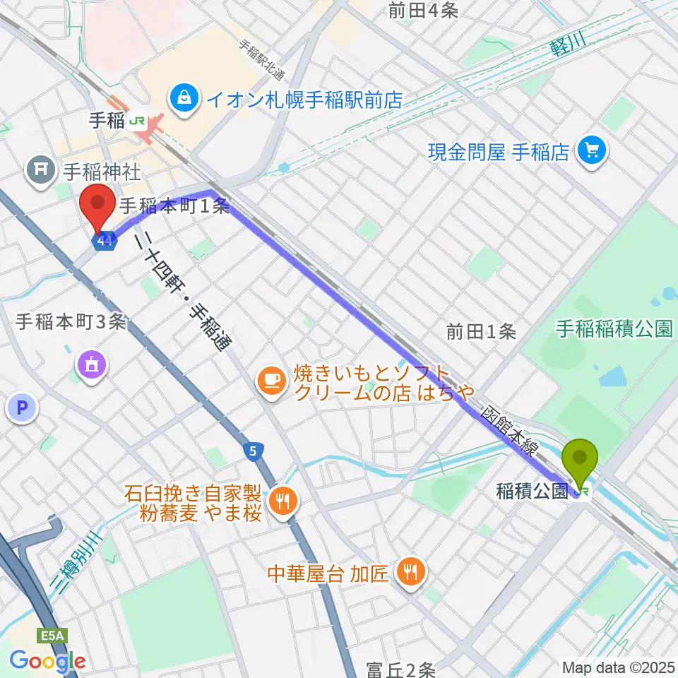 稲積公園駅から三響楽器へのルートマップ地図