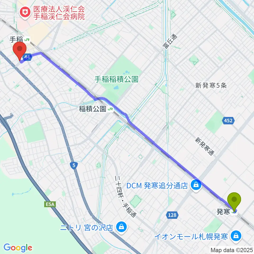 発寒駅から三響楽器へのルートマップ地図