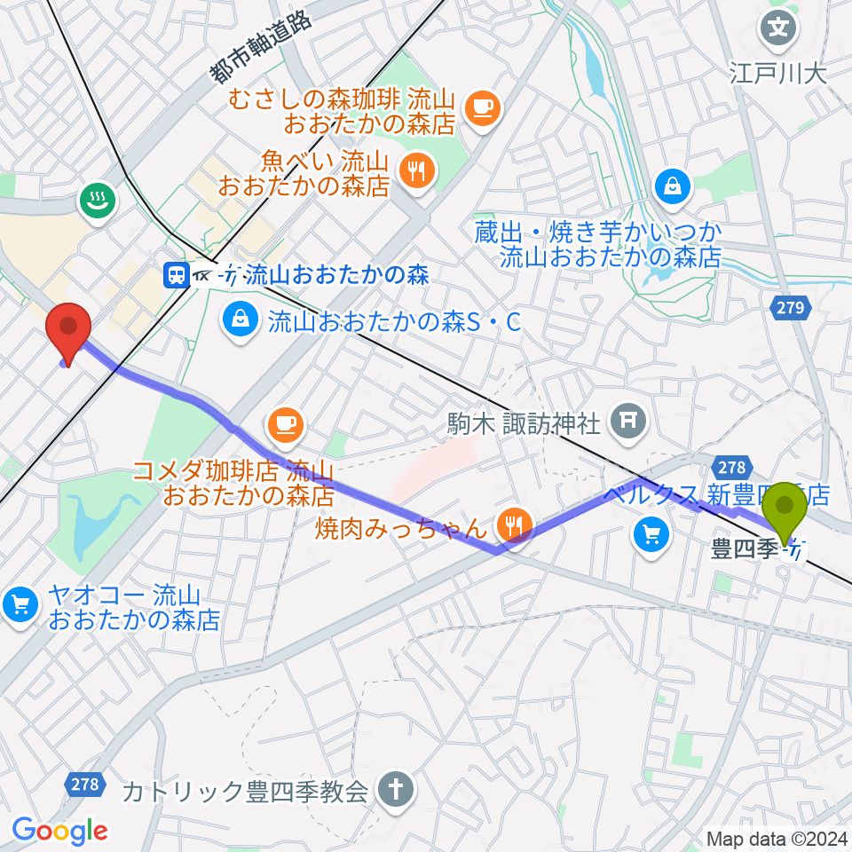 豊四季駅から弦楽器専門店アントニオへのルートマップ地図