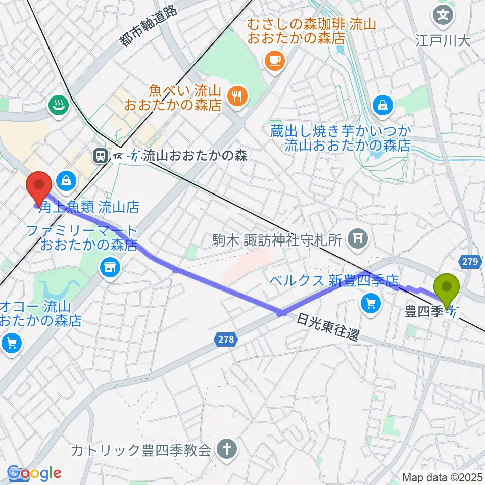 豊四季駅から弦楽器専門店アントニオへのルートマップ地図