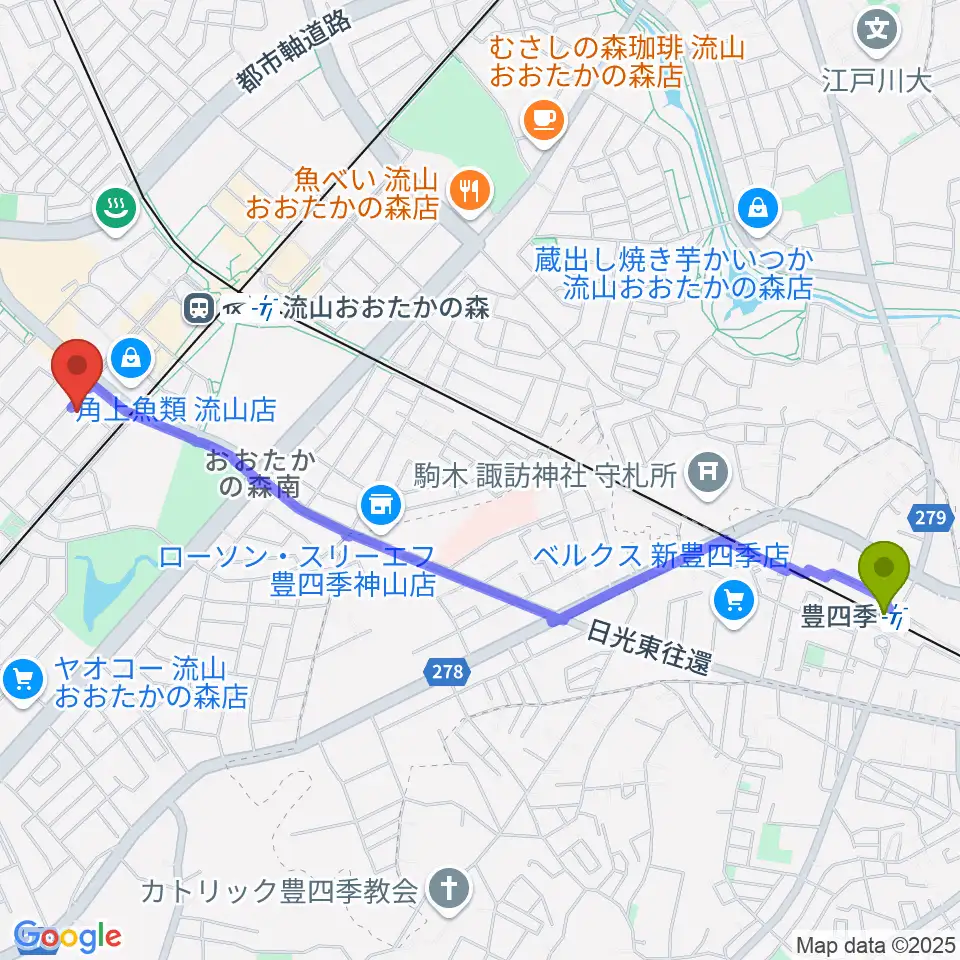 豊四季駅から弦楽器専門店アントニオへのルートマップ地図