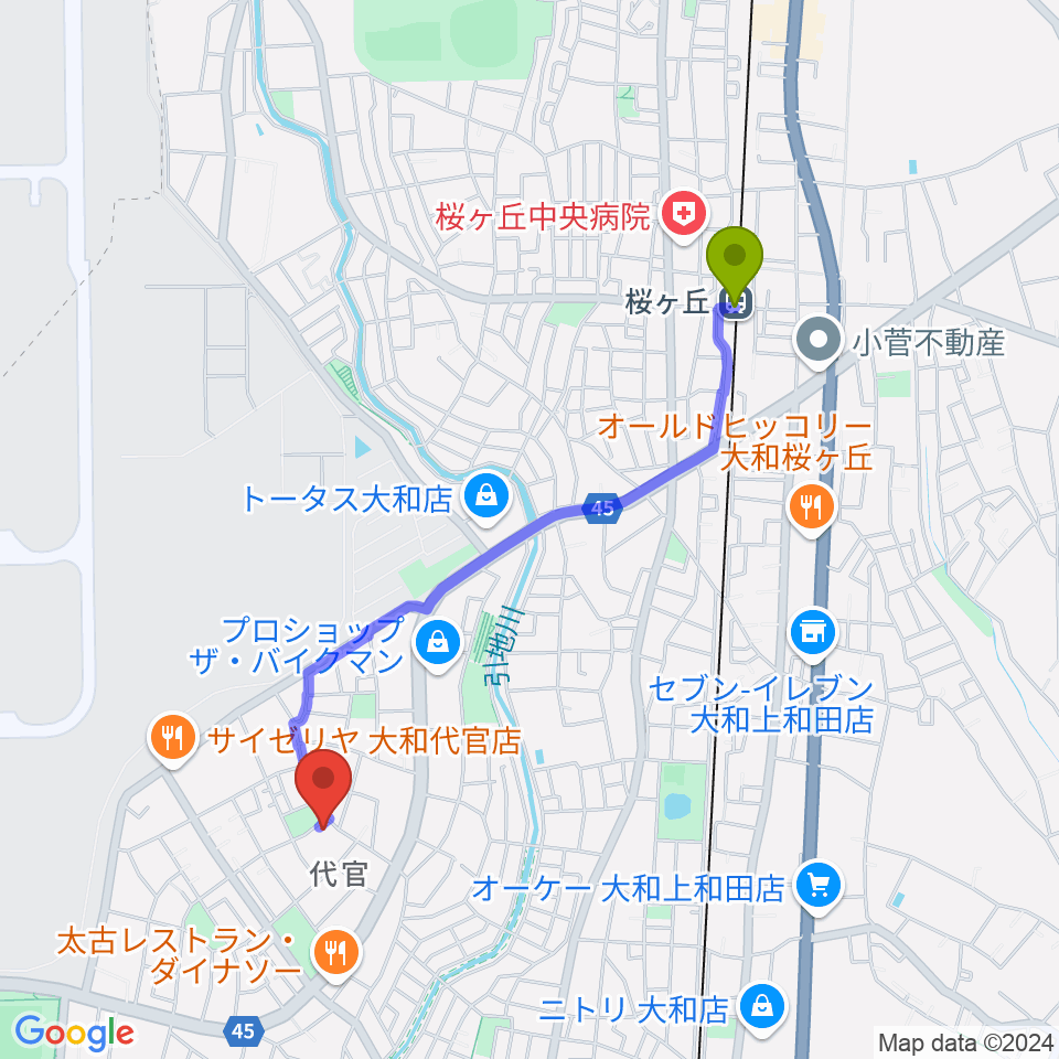 Gottsuの最寄駅桜ヶ丘駅からの徒歩ルート（約20分）地図