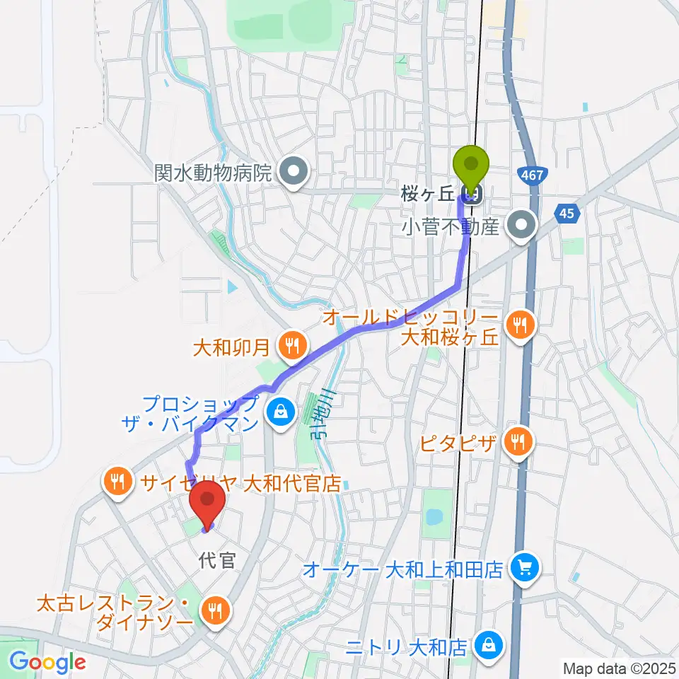 Gottsuの最寄駅桜ヶ丘駅からの徒歩ルート（約20分）地図