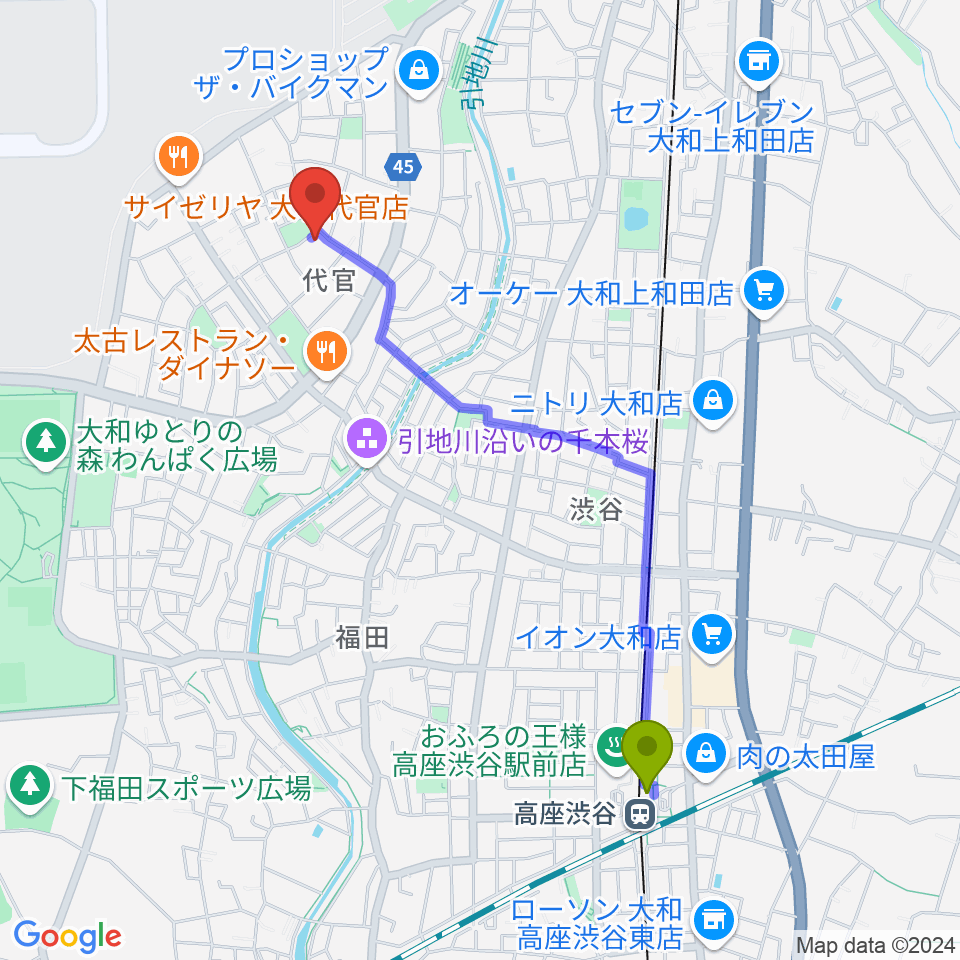 高座渋谷駅からGottsuへのルートマップ地図