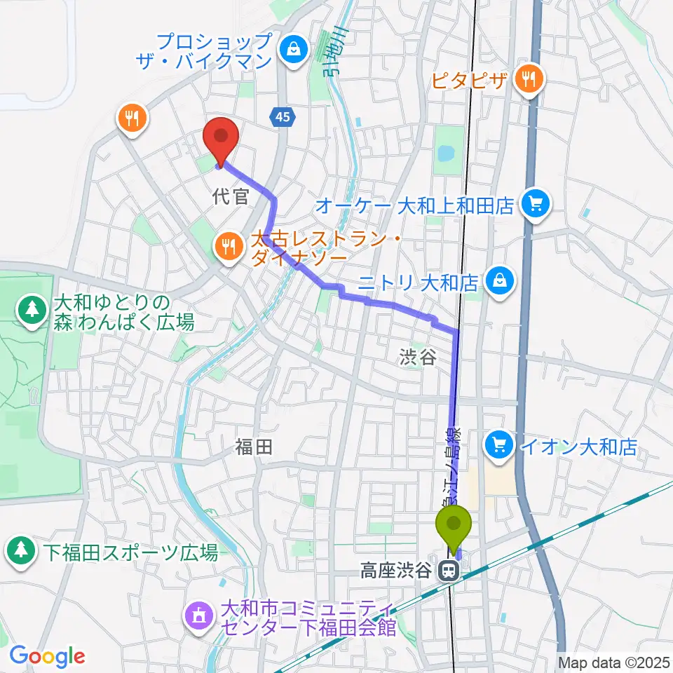 高座渋谷駅からGottsuへのルートマップ地図