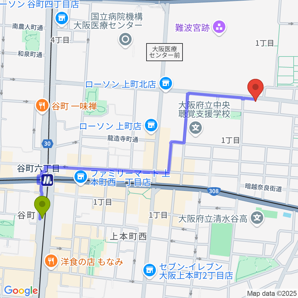 谷町六丁目駅からBlue10へのルートマップ地図