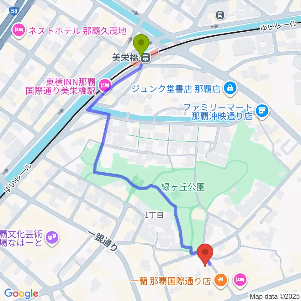 ちんだみ三線店 沖縄本店の最寄駅美栄橋駅からの徒歩ルート（約6分）地図