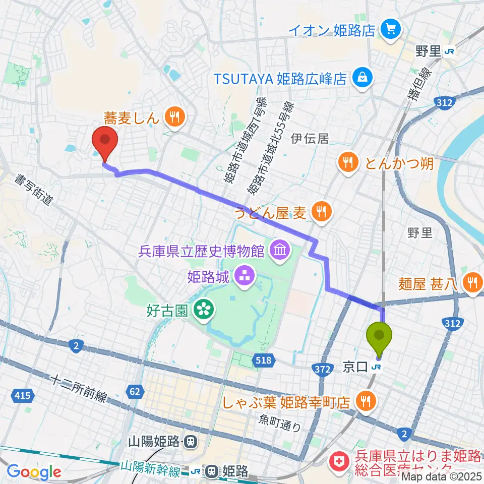 京口駅から小池ピアノ調律所へのルートマップ地図