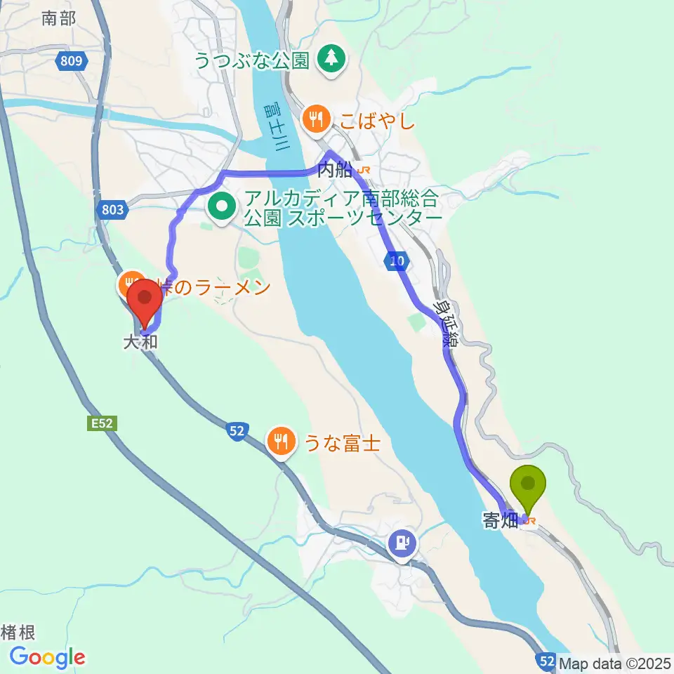 寄畑駅からギターリペア F-ROOTSへのルートマップ地図