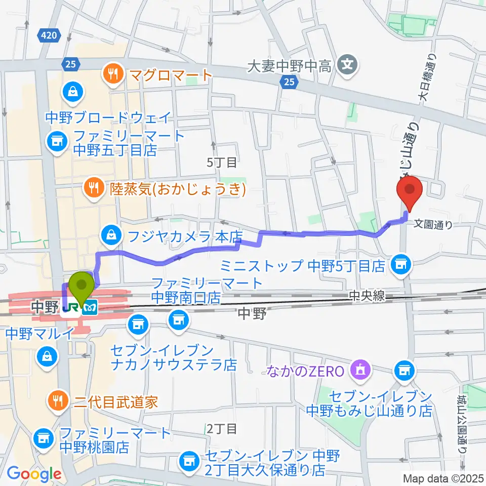 リペアショップPINEの最寄駅中野駅からの徒歩ルート（約11分）地図