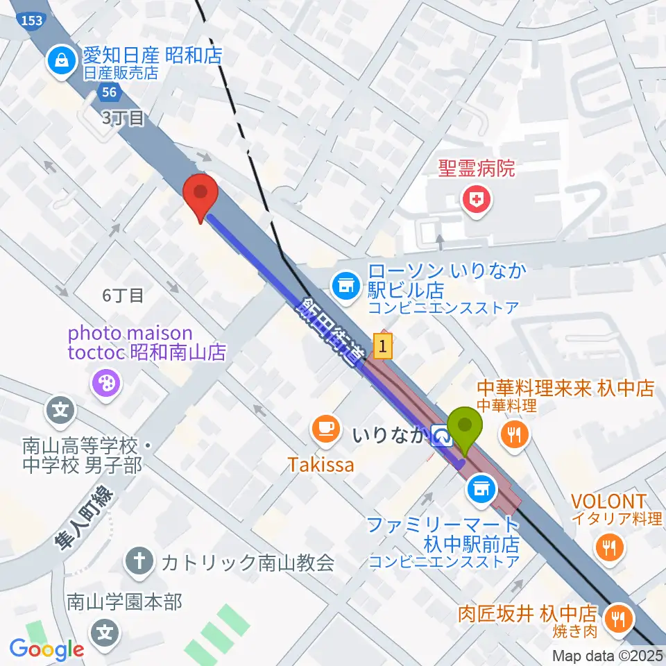 ギターショップTWO TONEの最寄駅いりなか駅からの徒歩ルート（約4分）地図