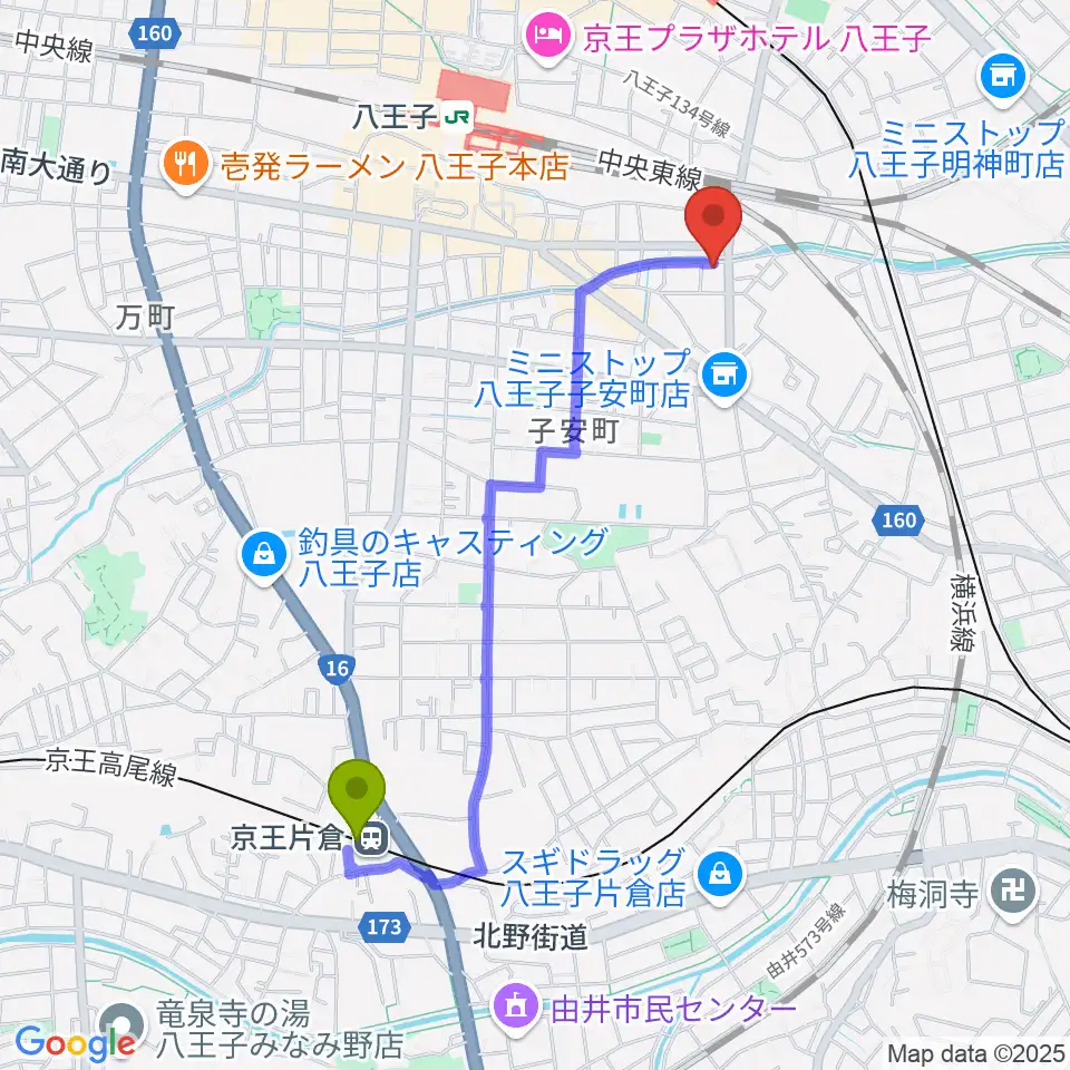 京王片倉駅から弦楽器専門店 ハイフェッツへのルートマップ地図
