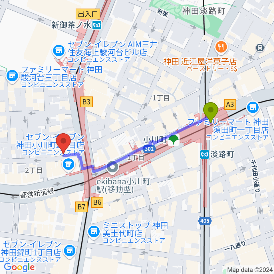 Hobo'sの最寄駅淡路町駅からの徒歩ルート（約4分）地図