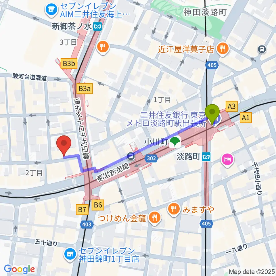 Hobo'sの最寄駅淡路町駅からの徒歩ルート（約4分）地図