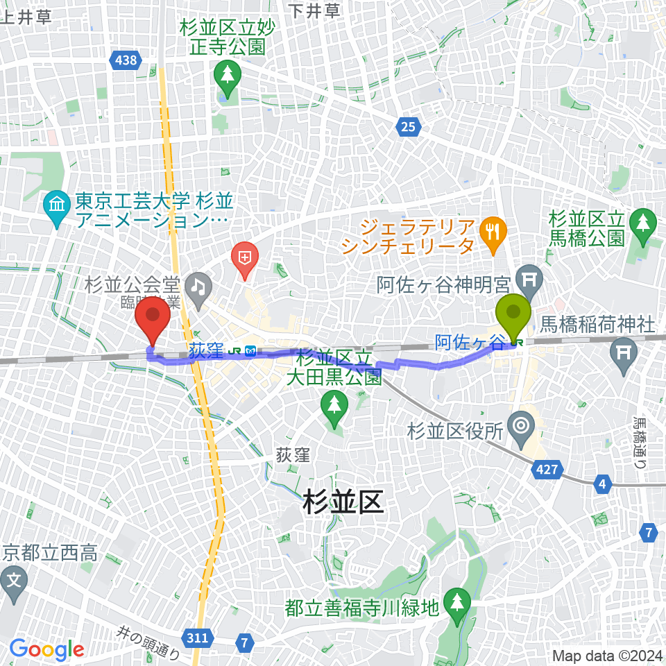 阿佐ケ谷駅から株式会社アイエムエスへのルートマップ地図
