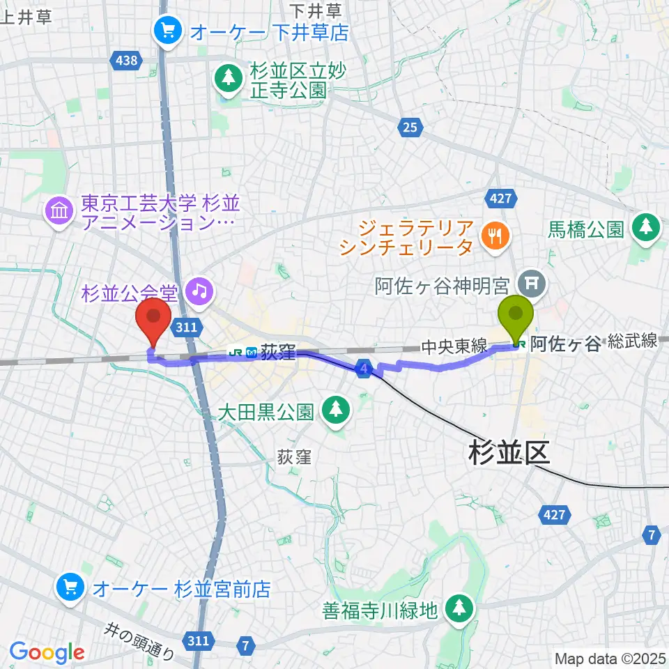 阿佐ケ谷駅から株式会社アイエムエスへのルートマップ地図