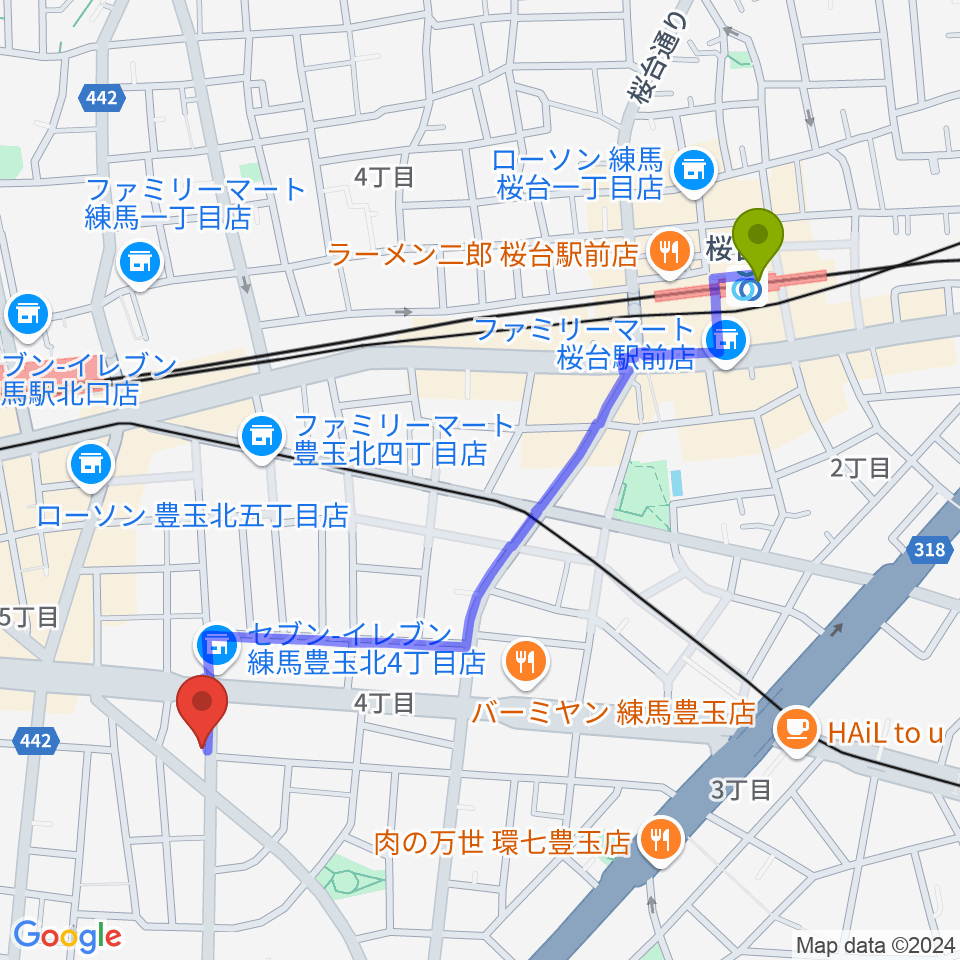 桜台駅からネオリアこおろぎへのルートマップ地図