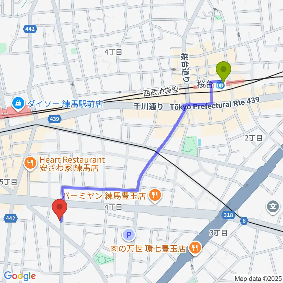 桜台駅からネオリアこおろぎへのルートマップ地図