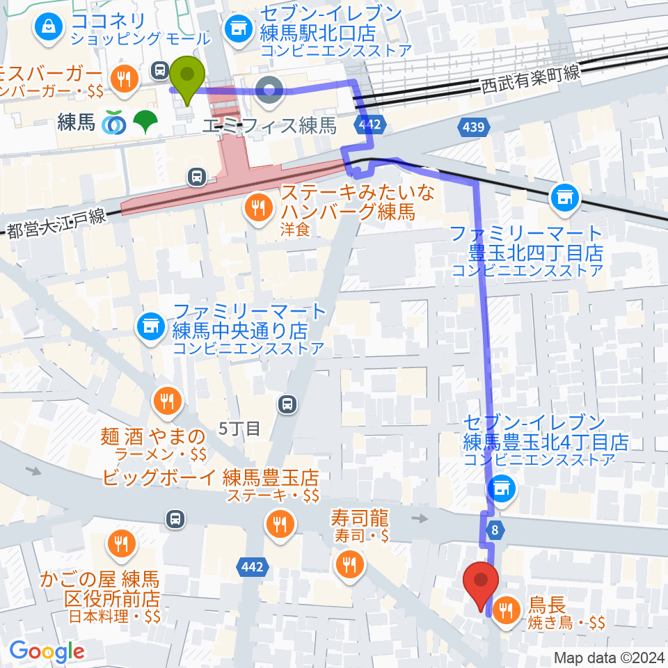 ネオリアこおろぎの最寄駅練馬駅からの徒歩ルート（約7分）地図