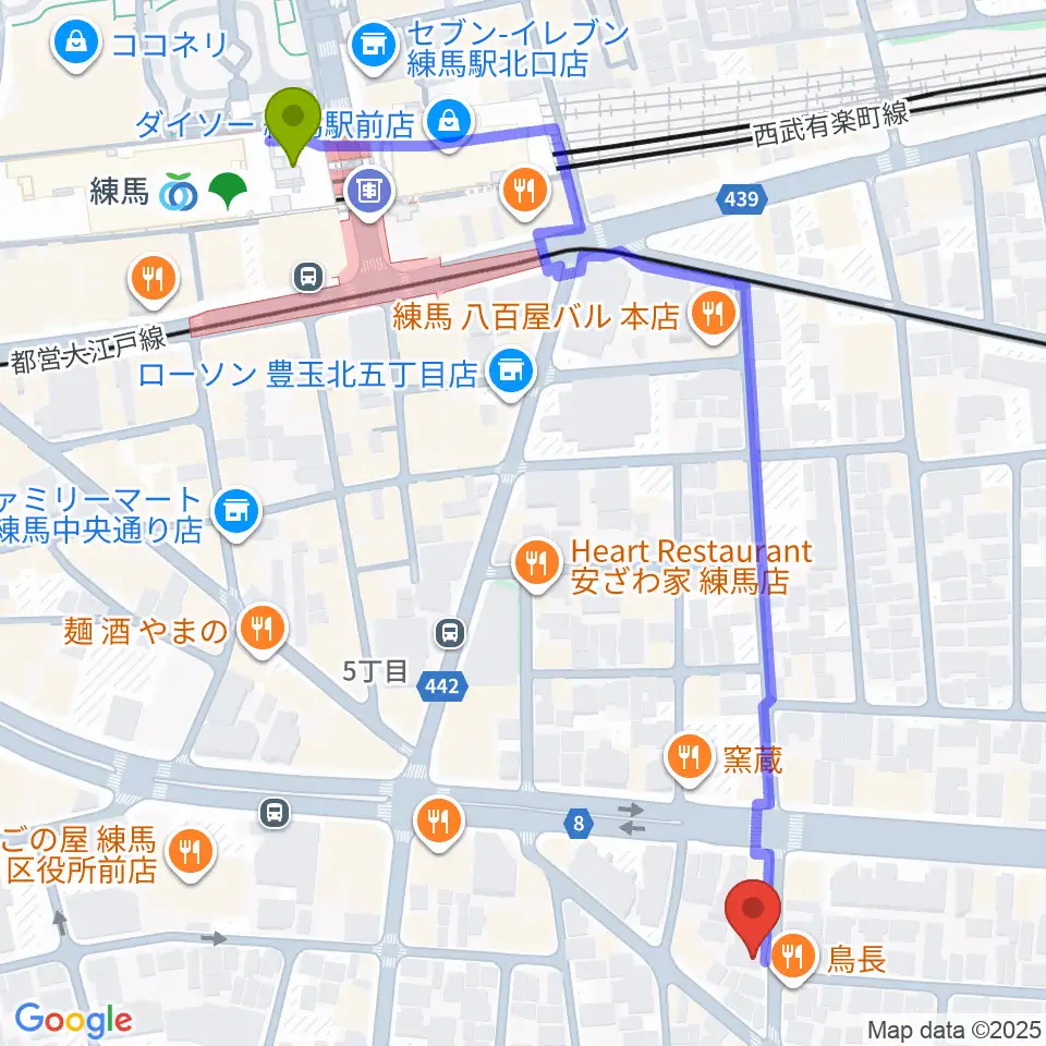 ネオリアこおろぎの最寄駅練馬駅からの徒歩ルート（約7分）地図