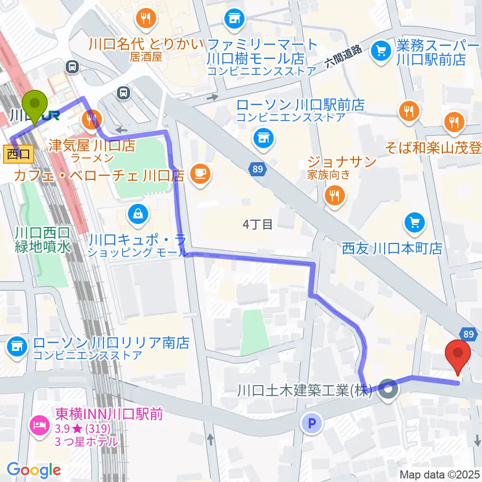 ラムトリックカンパニーの最寄駅川口駅からの徒歩ルート（約8分）地図