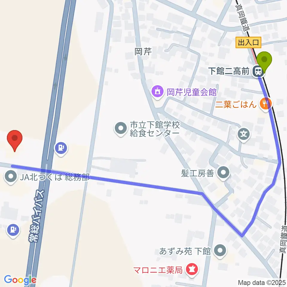 マルシン楽器の最寄駅下館二高前駅からの徒歩ルート（約7分）地図