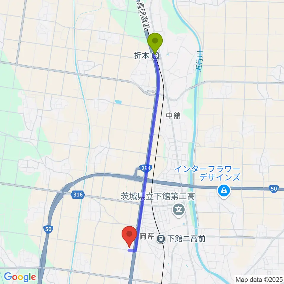 折本駅からマルシン楽器へのルートマップ地図