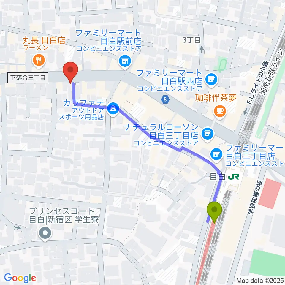 株式会社目白の最寄駅目白駅からの徒歩ルート（約5分）地図