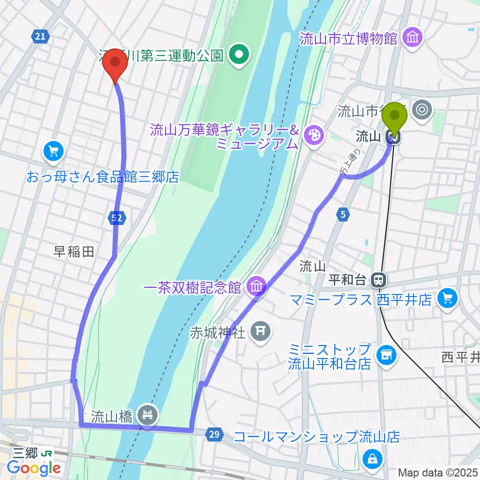 ナイス･インターナショナルの最寄駅流山駅からの徒歩ルート（約18分）地図