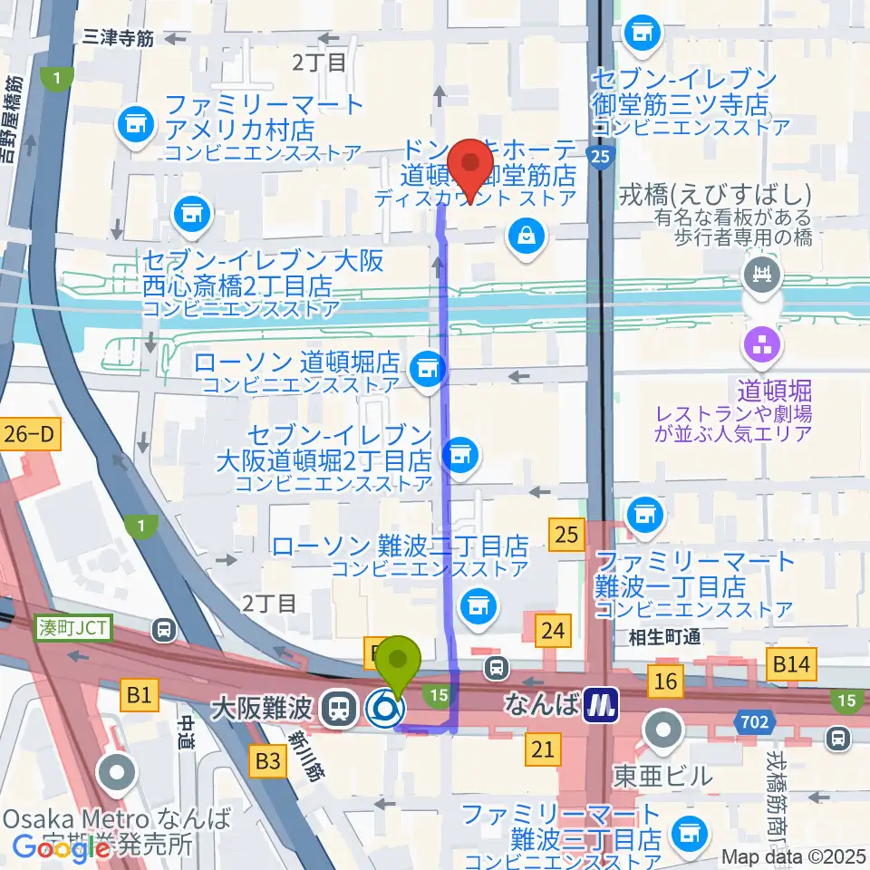 名師堂 大阪店の最寄駅大阪難波駅からの徒歩ルート（約5分）地図