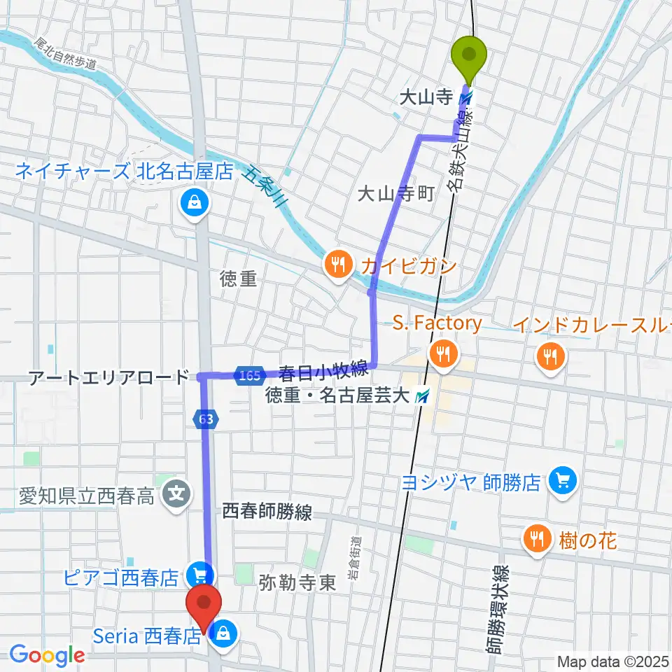 大山寺駅からオタイレコードへのルートマップ地図