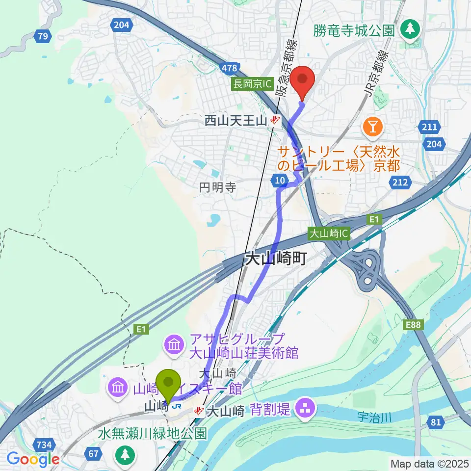山崎駅からパナムジカへのルートマップ地図