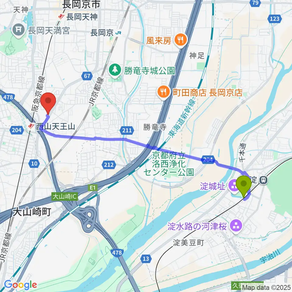 淀駅からパナムジカへのルートマップ地図