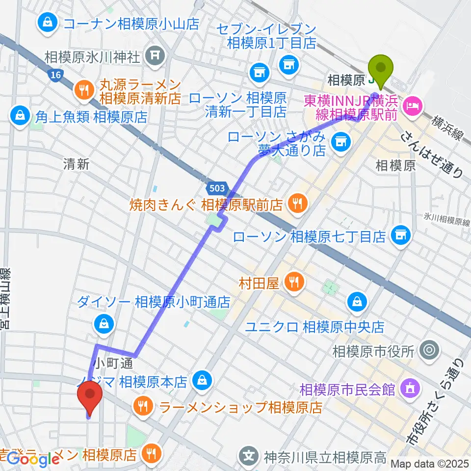 相模原駅からPIANO PROGRESSへのルートマップ地図