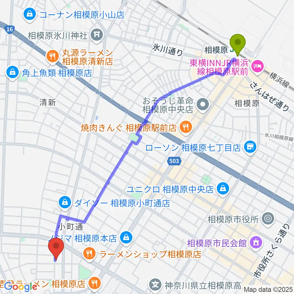 相模原駅からPIANO PROGRESSへのルートマップ地図