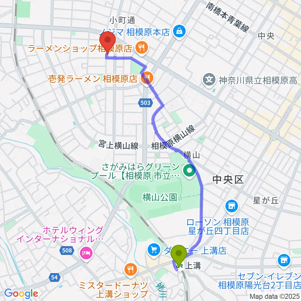 上溝駅からPIANO PROGRESSへのルートマップ地図