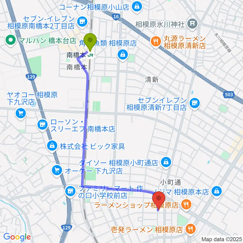 PIANO PROGRESSの最寄駅南橋本駅からの徒歩ルート（約22分）地図