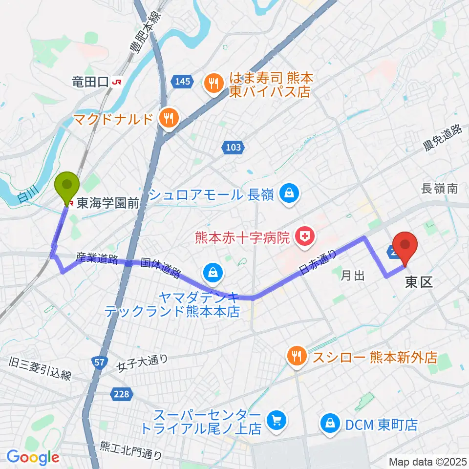 東海学園前駅から株式会社ピアノハープ社へのルートマップ地図