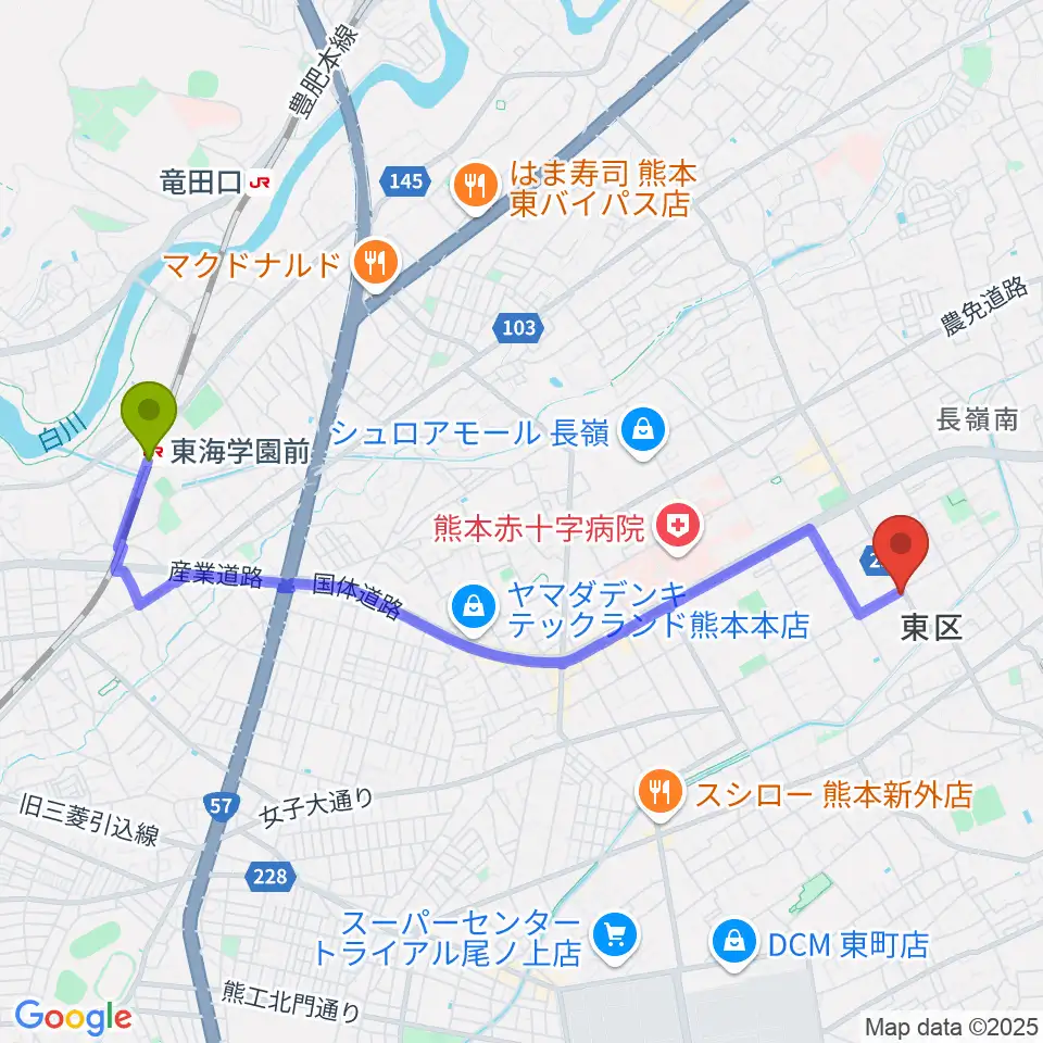東海学園前駅から株式会社ピアノハープ社へのルートマップ地図