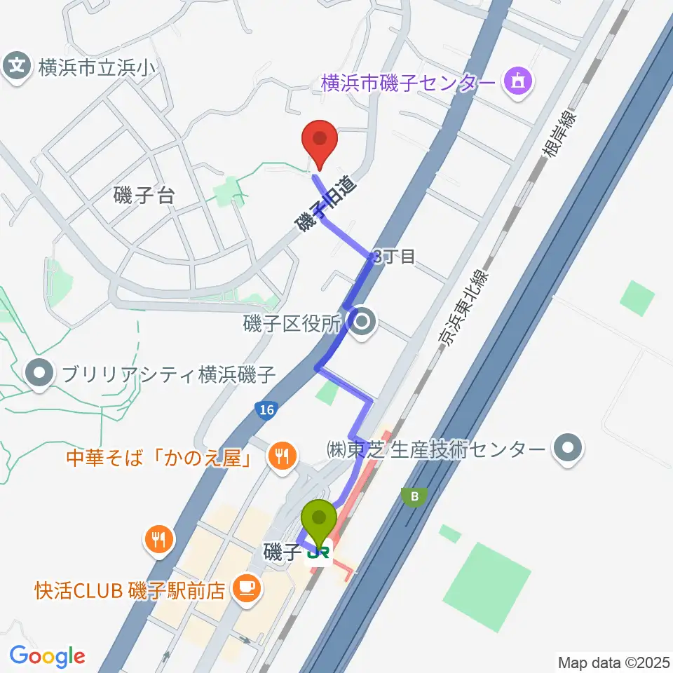 Repair Shop GROOVEの最寄駅磯子駅からの徒歩ルート（約9分）地図