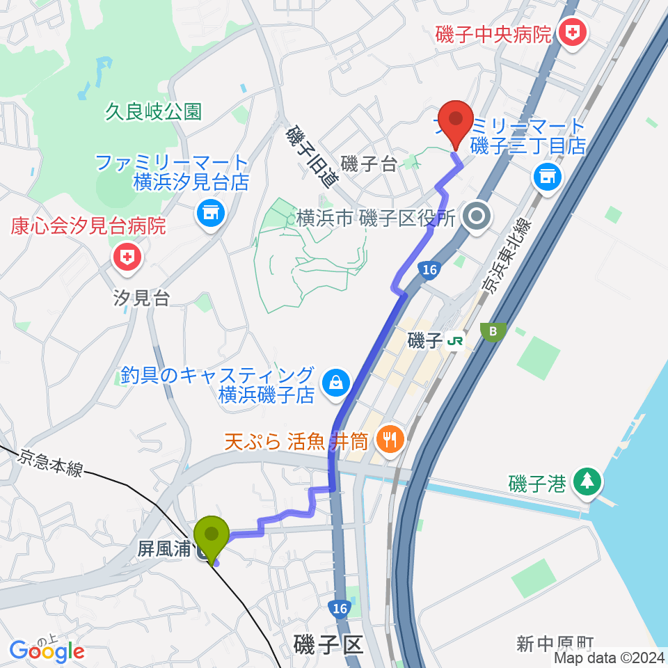 屏風浦駅からRepair Shop GROOVEへのルートマップ地図