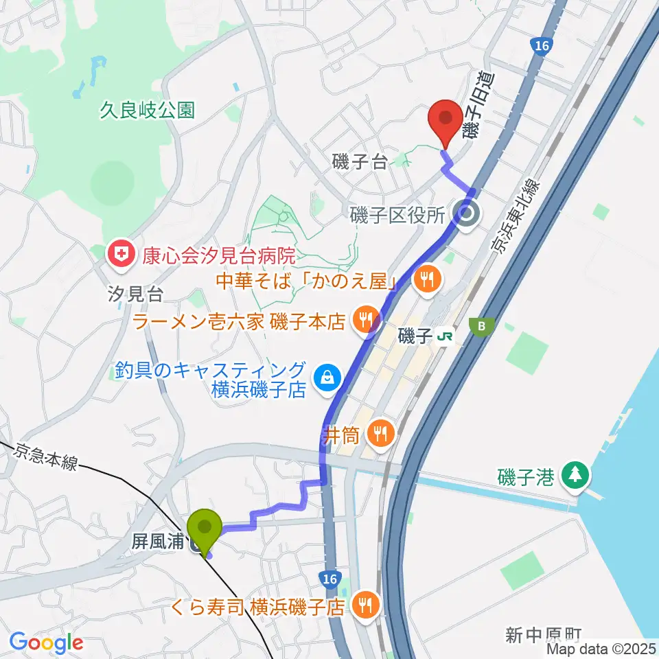 屏風浦駅からRepair Shop GROOVEへのルートマップ地図